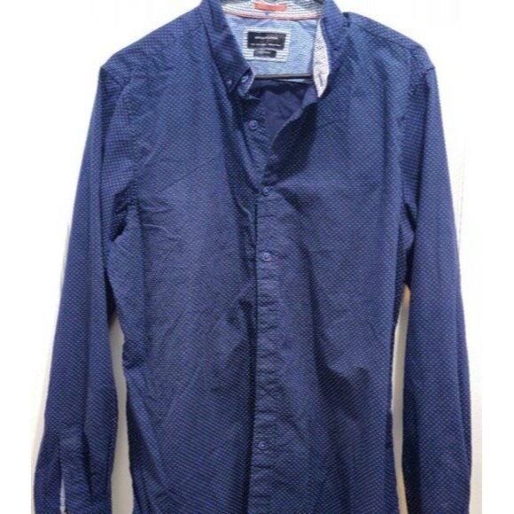 Denim & Flower Other - Denim & Flower By Ricky Singh Mens Slim Fit Navy Button-Down Shirt Size L Made I